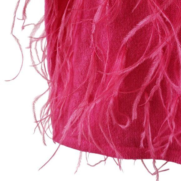 NEW Lapointe Cashmere Ostrich Feather Embroidered Crop Top Hot Pink Boho Chic - Picture 9 of 11